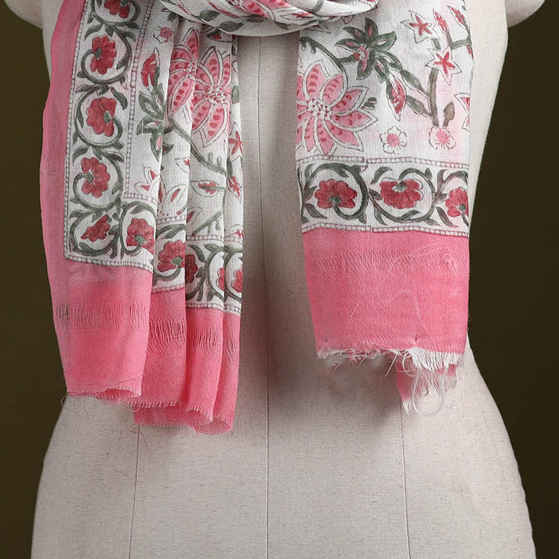 Pure wool hand sanganeri stole 24 - handcrafted