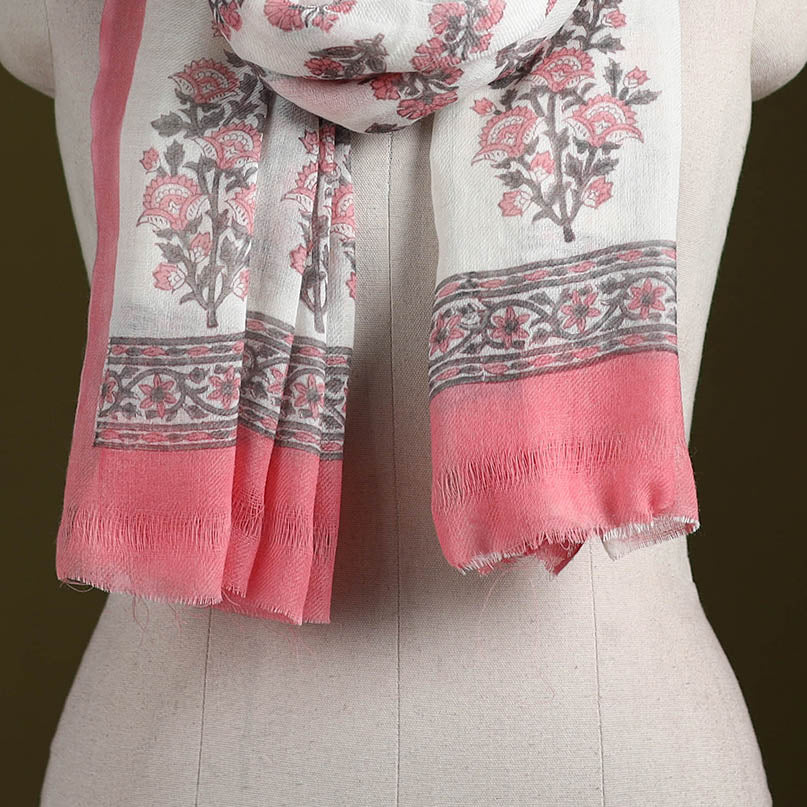 Pure wool hand sanganeri stole 34 - handcrafted