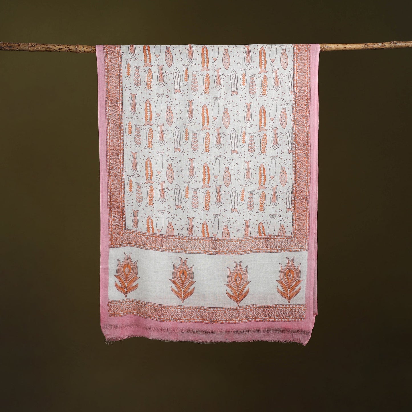 Pure wool hand sanganeri stole 32 - handcrafted