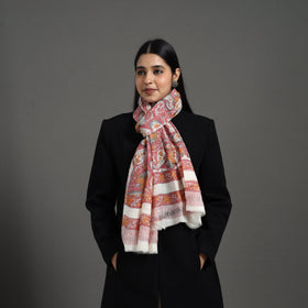 Pink - pure wool sanganeri stole 05 - handcrafted