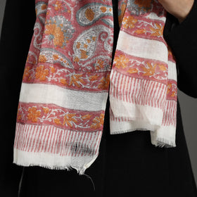 Pink - pure wool sanganeri stole 05 - handcrafted