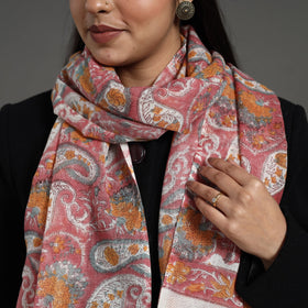 Pink - pure wool sanganeri stole 05 - handcrafted