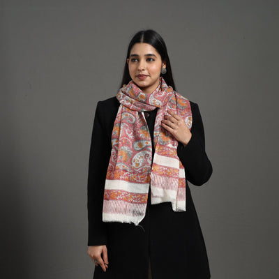 Pink - pure wool sanganeri stole 05 - handcrafted