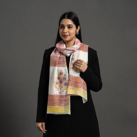 Pink - pure wool sanganeri stole 15 - handcrafted