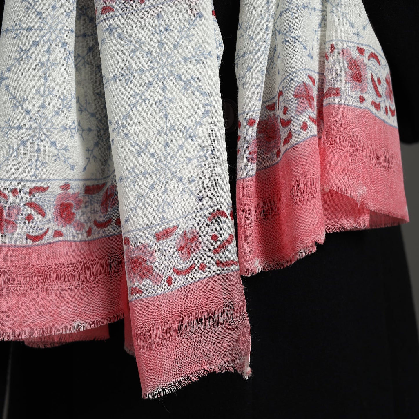 Buy Pure Wool Block Print Pink Sanganeri Stole