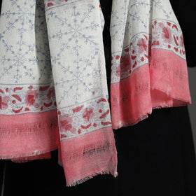 Buy Pure Wool Block Print Pink Sanganeri Stole