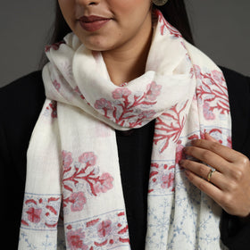 Buy Pure Wool Block Print Pink Sanganeri Stole