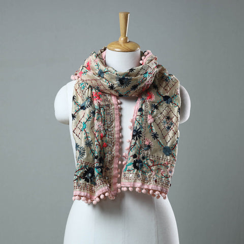 Pink Ranihati Chanderi Silk Embroidered Stole