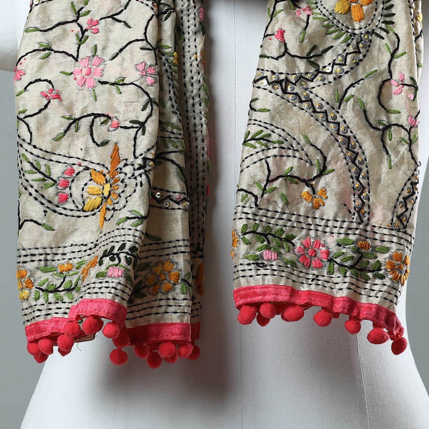 Pink Ranihati Chanderi Silk Embroidered Stole