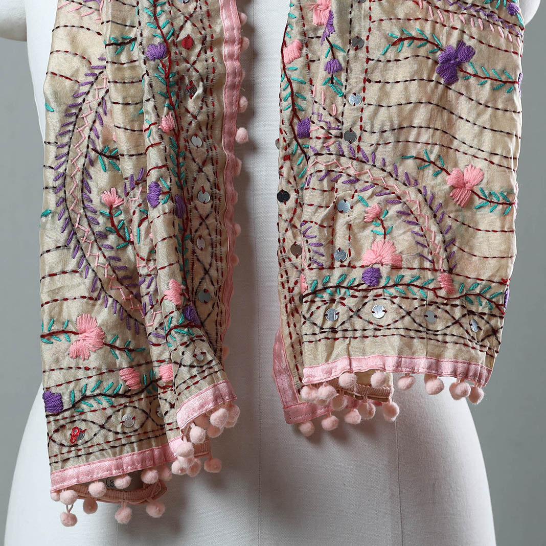 Pink Ranihati Chanderi Silk Embroidered Stole