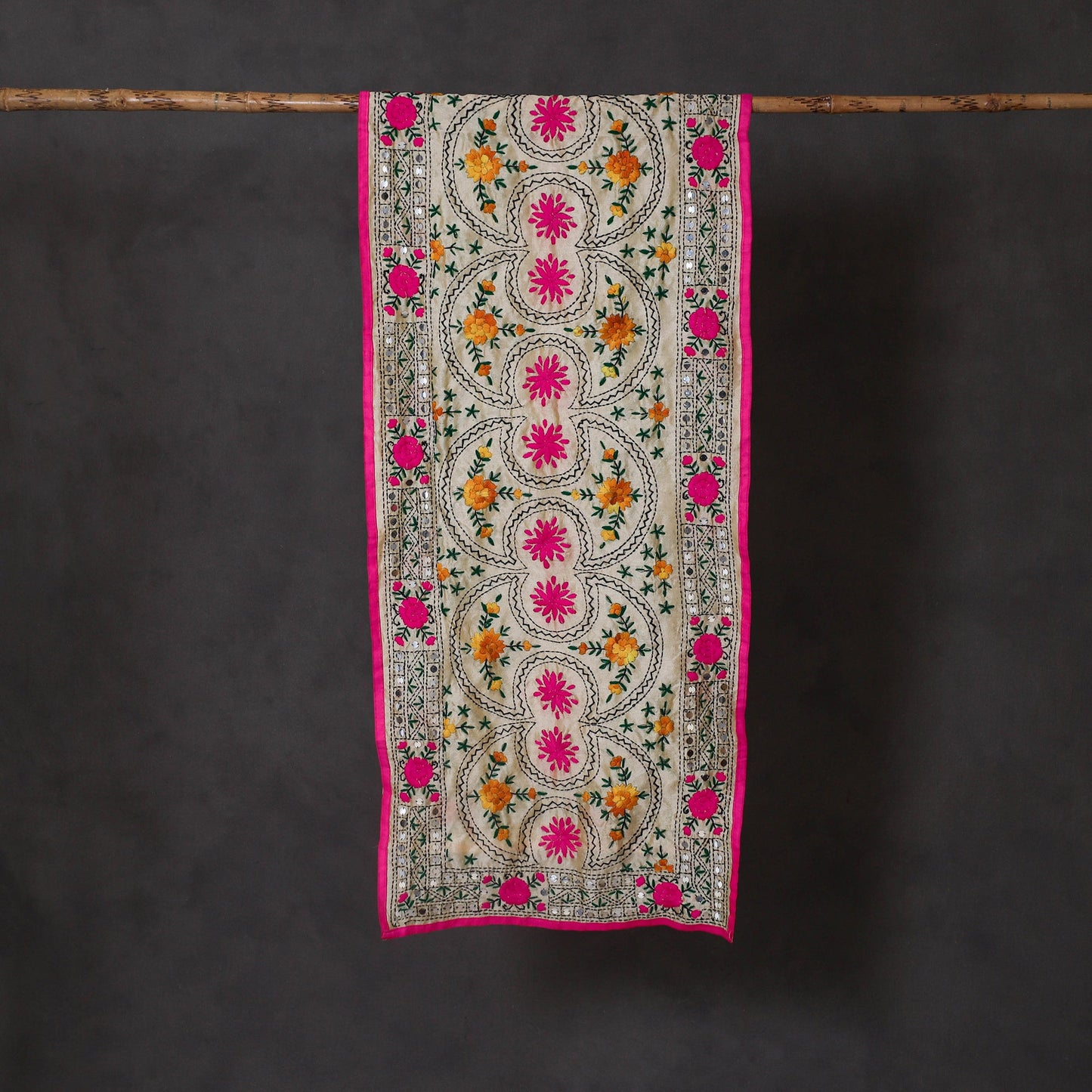 Pink - ranihati chanderi silk hand embroidered stole 02