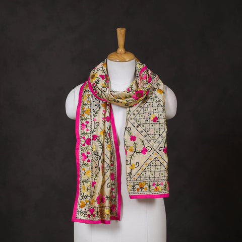 Pink - ranihati chanderi silk hand embroidered stole 03