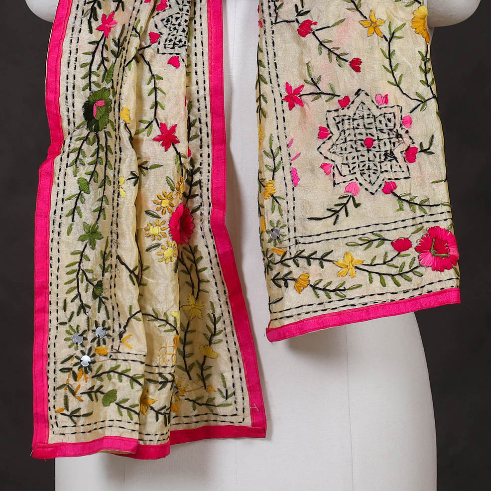 Pink - ranihati chanderi silk hand embroidered stole 05