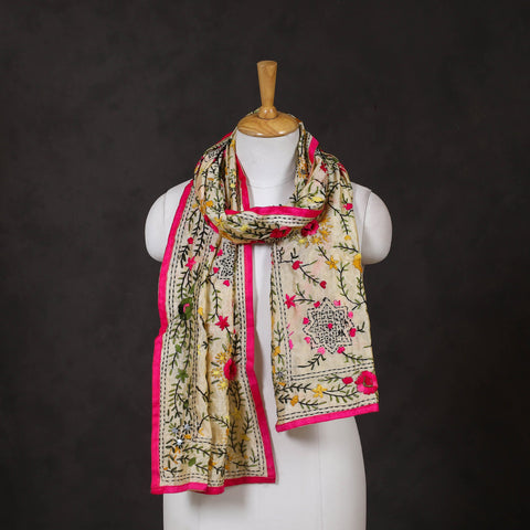 Pink - ranihati chanderi silk hand embroidered stole 05