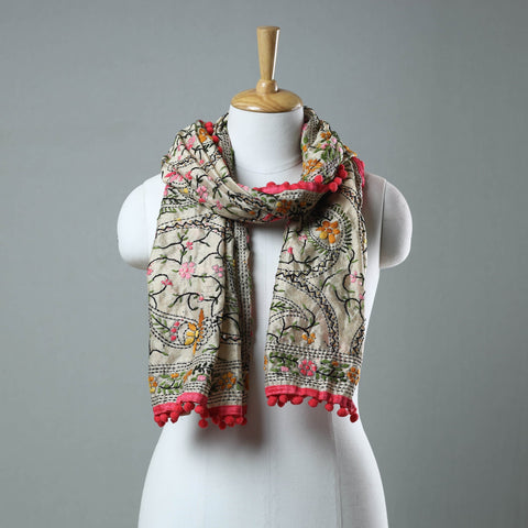 Pink Ranihati Chanderi Silk Embroidered Stole