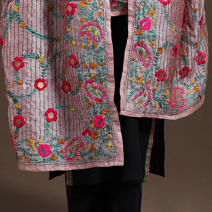Pink - ranihati chanderi silk hand embroidery dupatta 28
