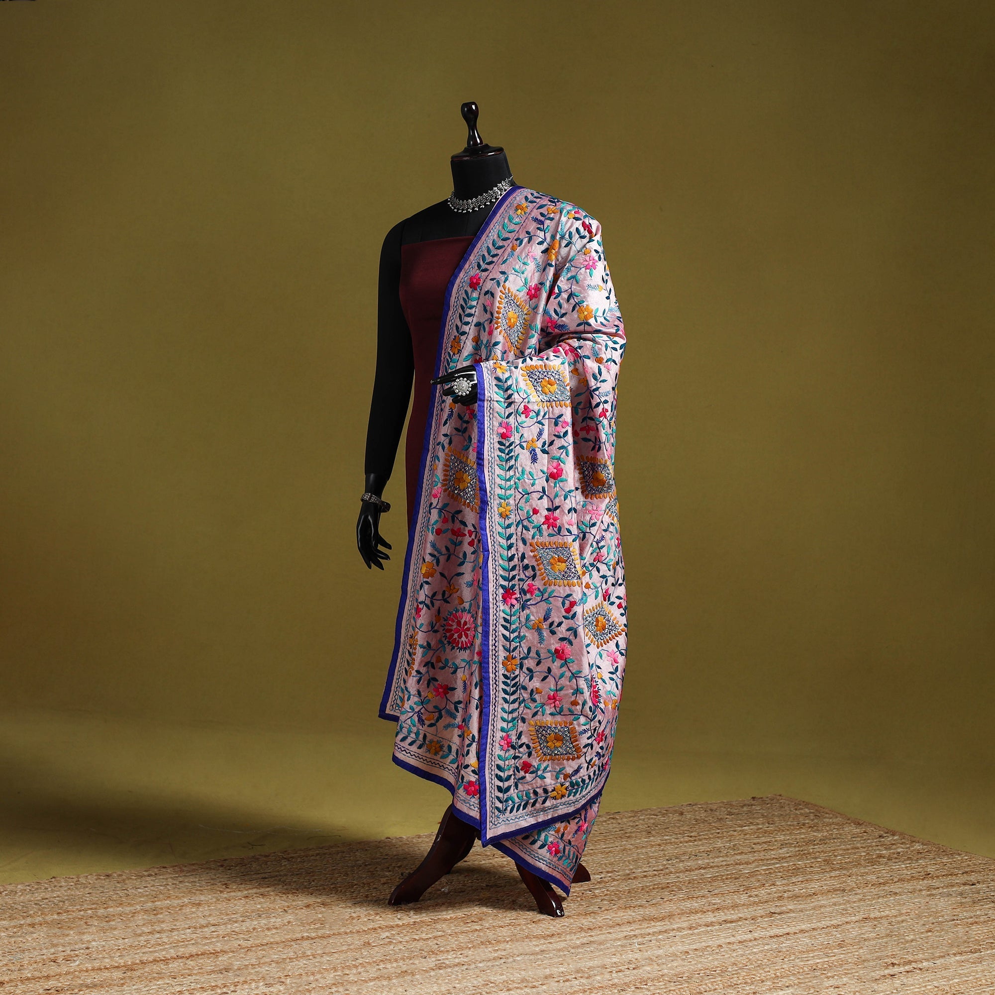Purple - Ranihati Chanderi Silk Hand Embroidery Dupatta 75