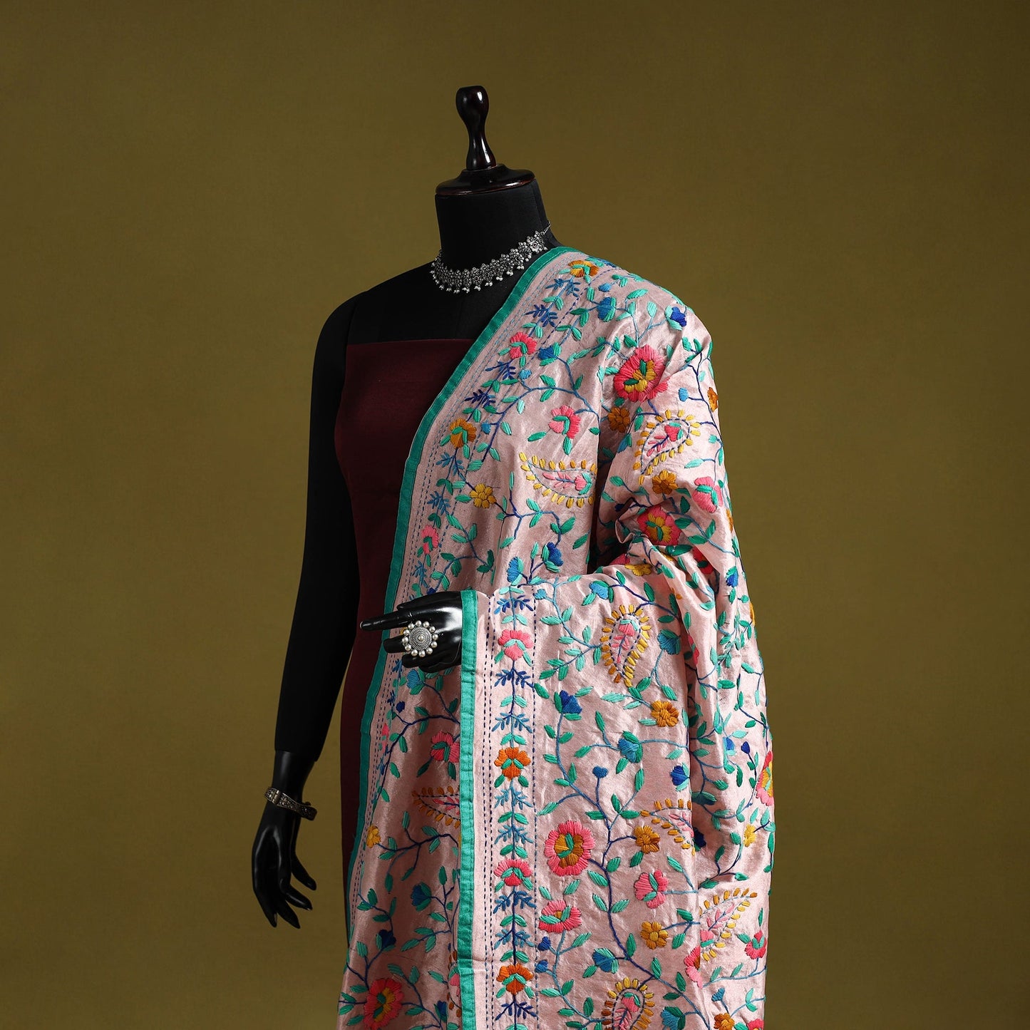 Ranihati chapa work chanderi silk hand embroidery dupatta