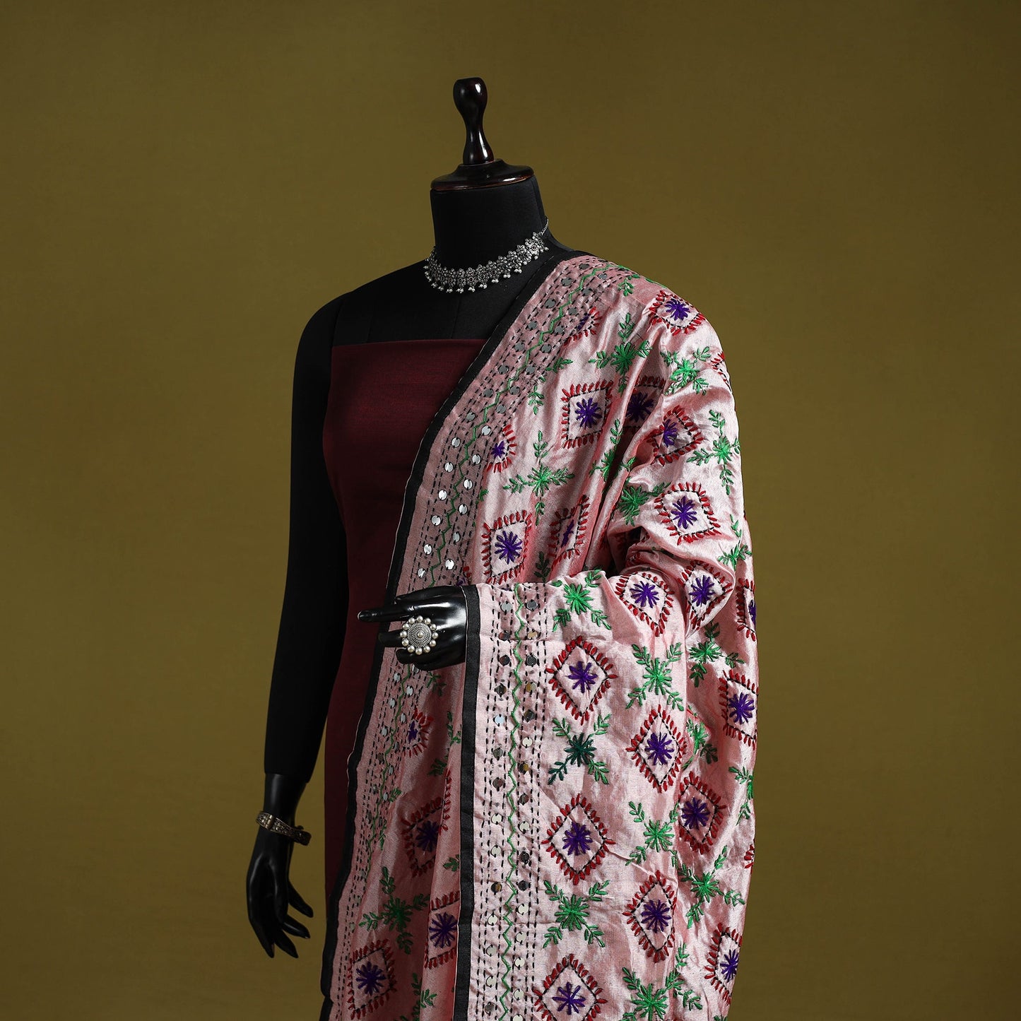 Ranihati chapa work chanderi silk hand embroidery dupatta