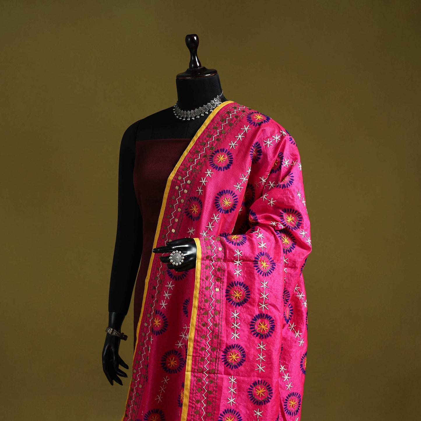 Ranihati chapa work chanderi silk hand embroidery dupatta