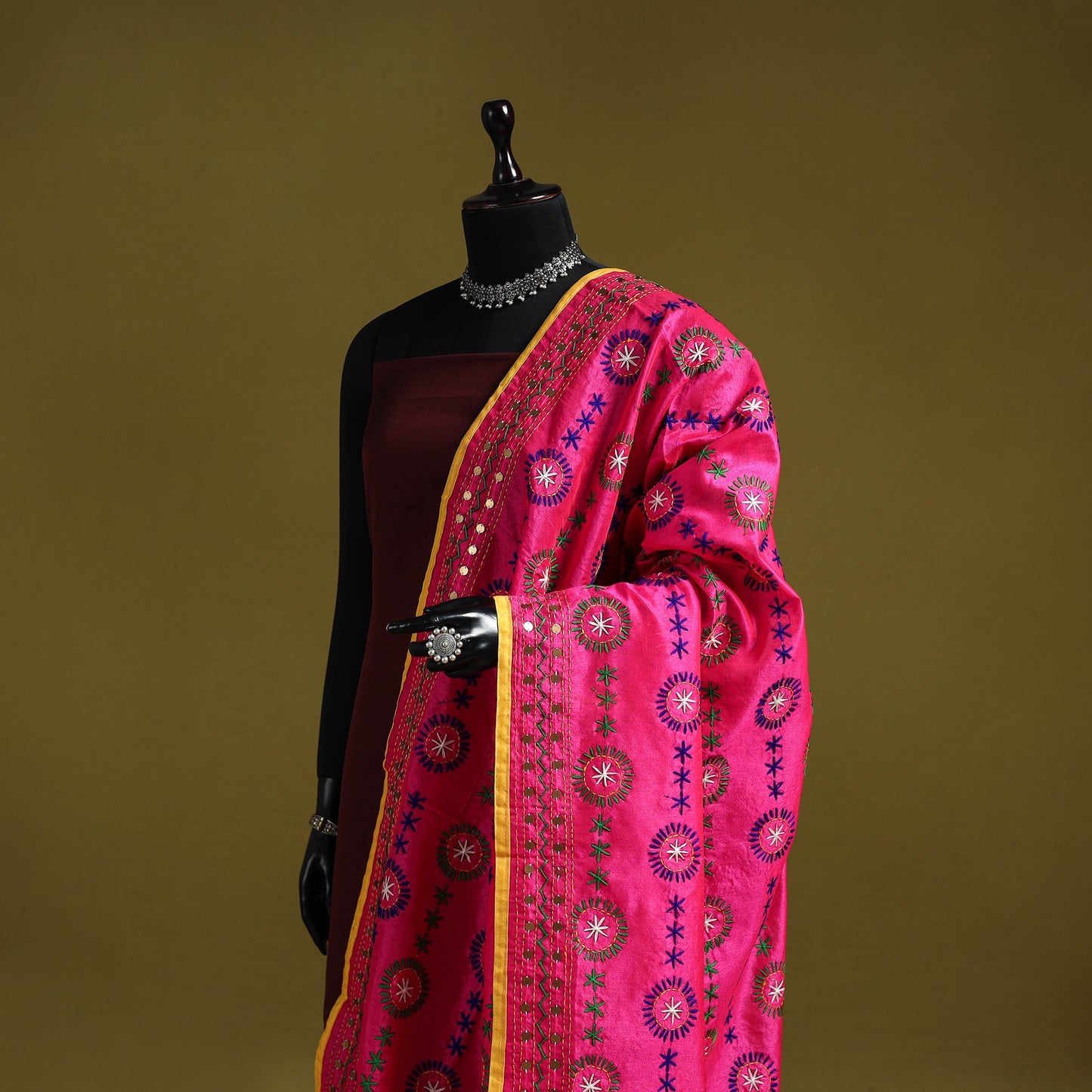 Ranihati chapa work chanderi silk hand embroidery dupatta