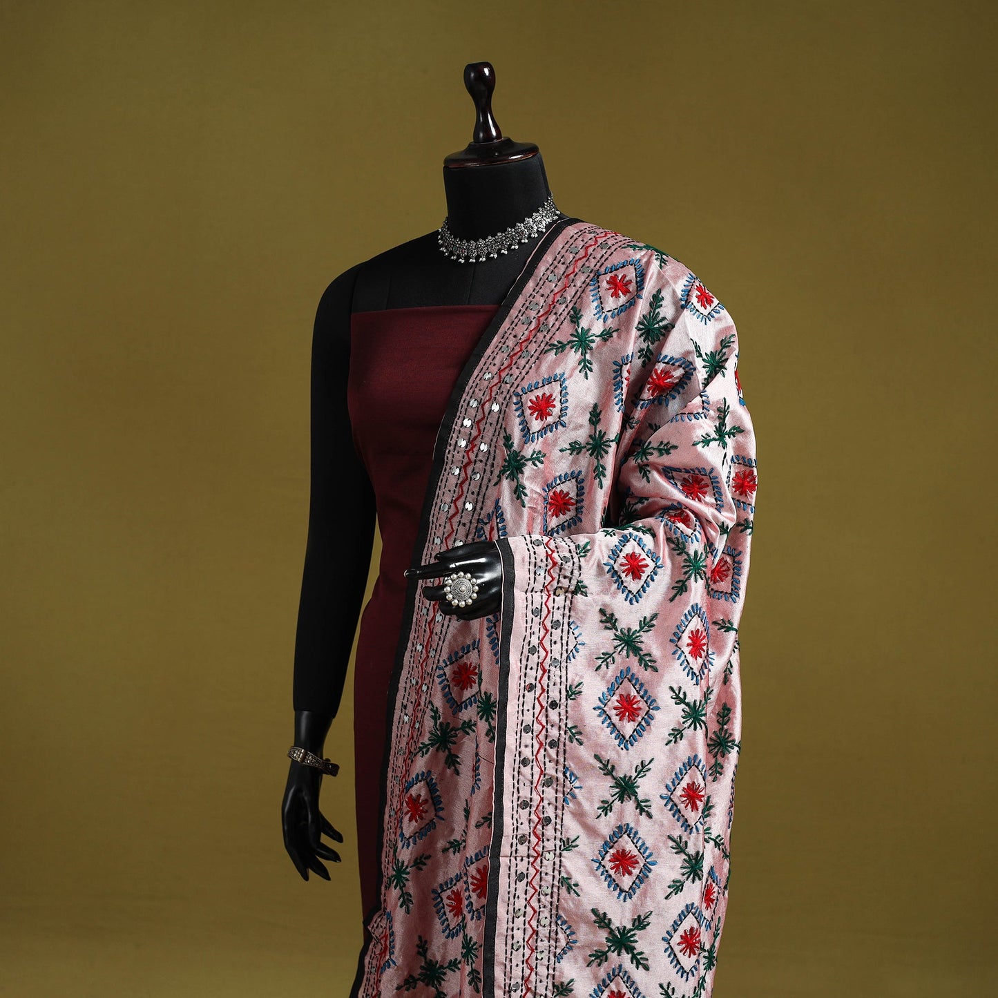 Ranihati chapa work chanderi silk hand embroidery dupatta