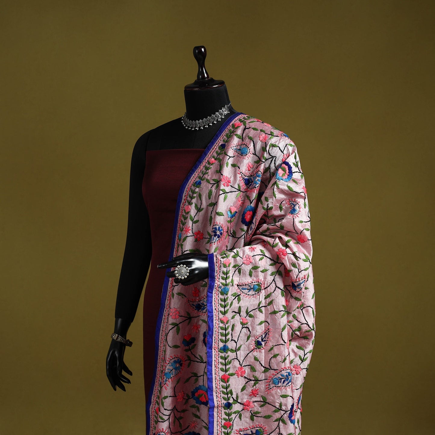 Ranihati chapa work chanderi silk hand embroidery dupatta