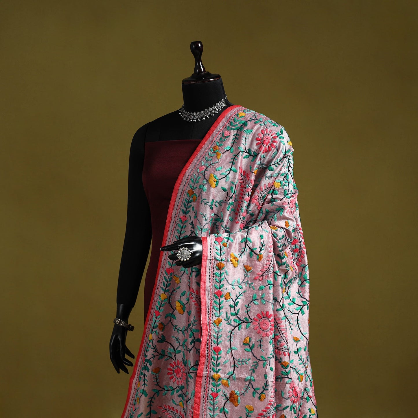 Ranihati chapa work chanderi silk hand embroidery dupatta