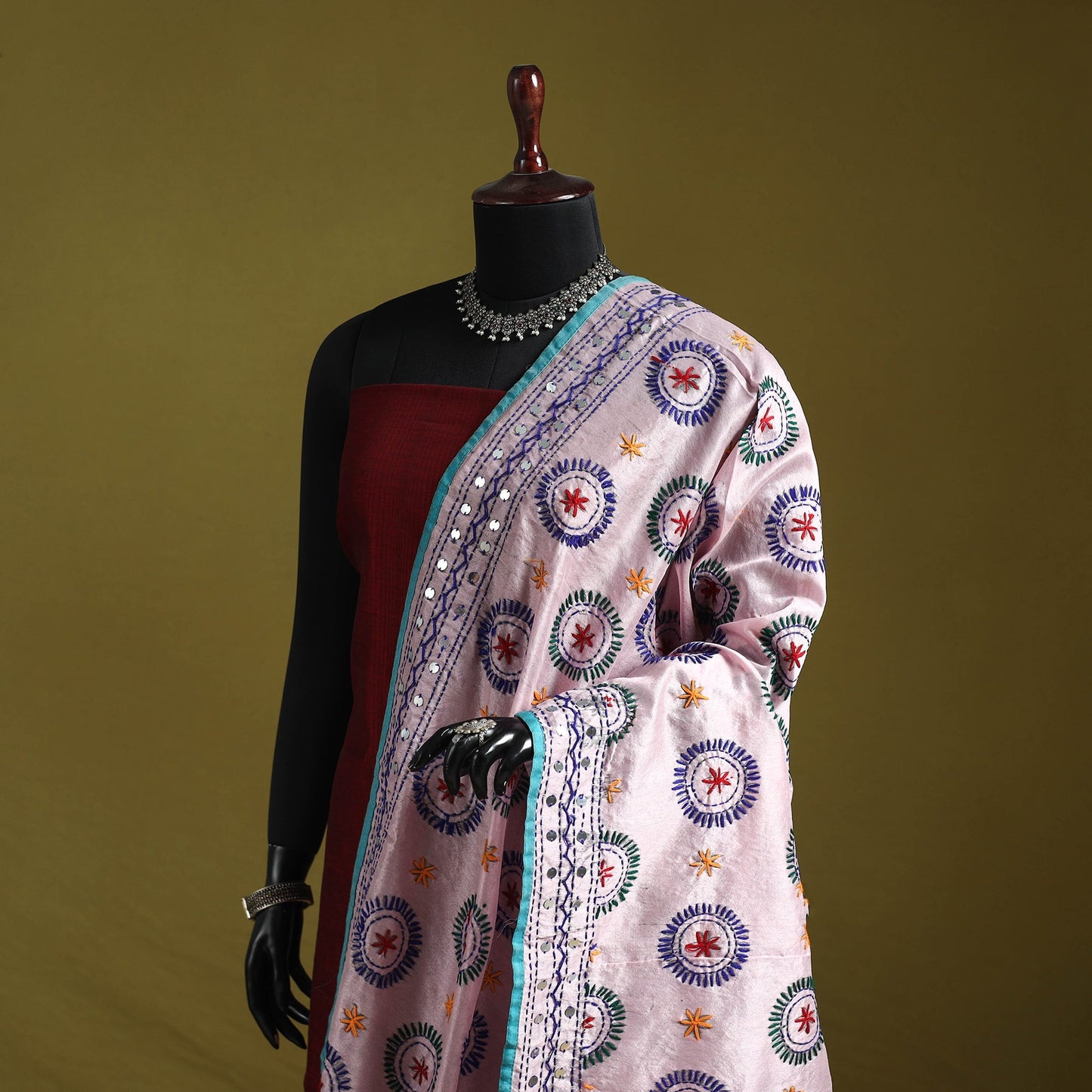 Ranihati chapa work chanderi silk hand embroidery dupatta