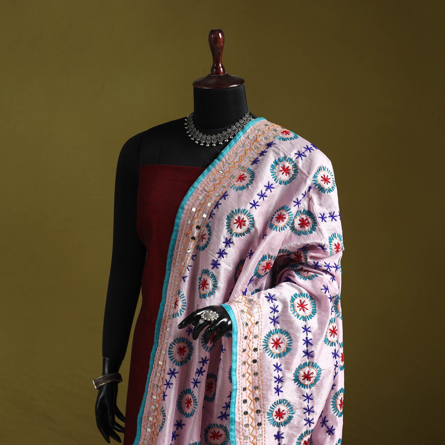 Ranihati chapa work chanderi silk hand embroidery dupatta