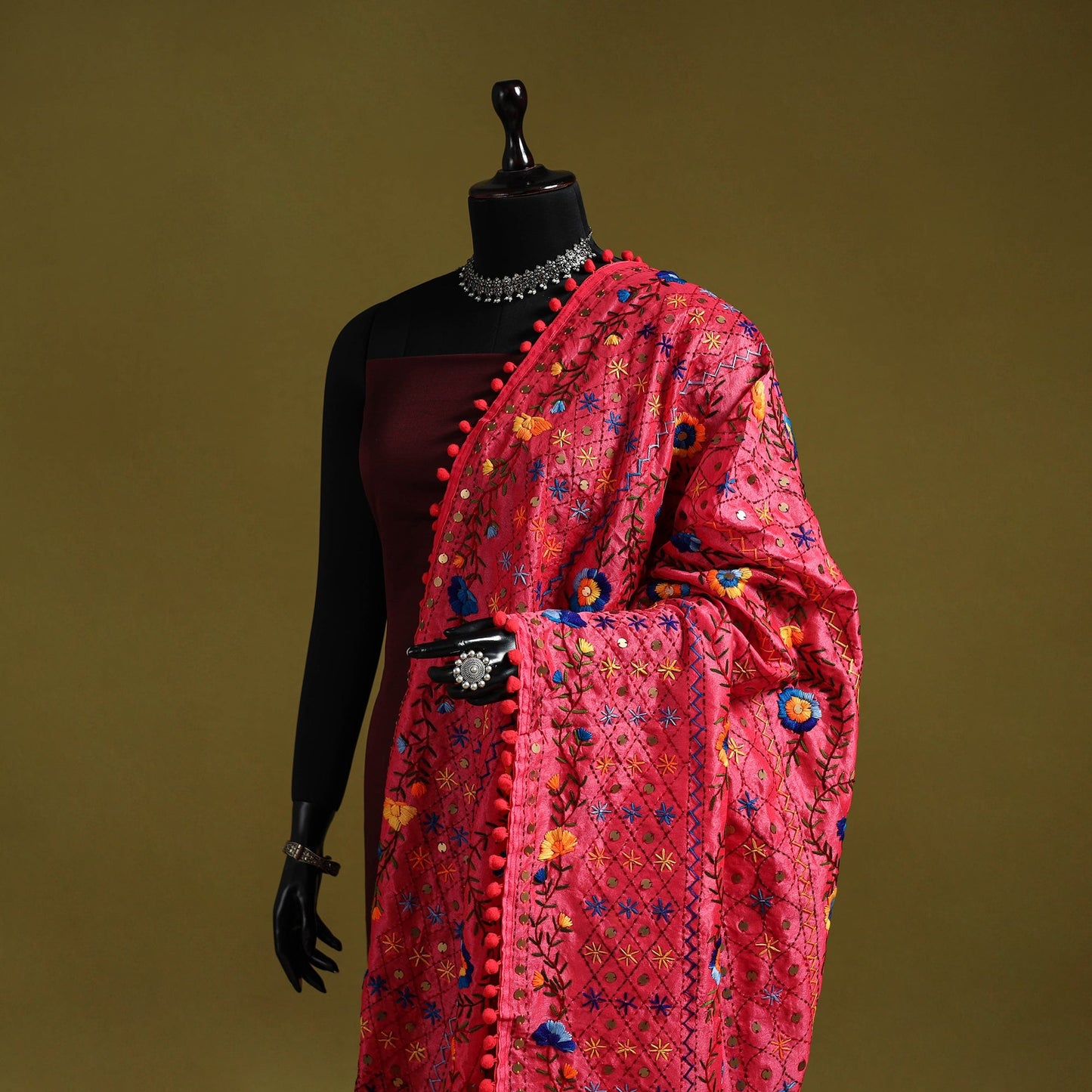 Ranihati chapa work chanderi silk hand embroidery dupatta