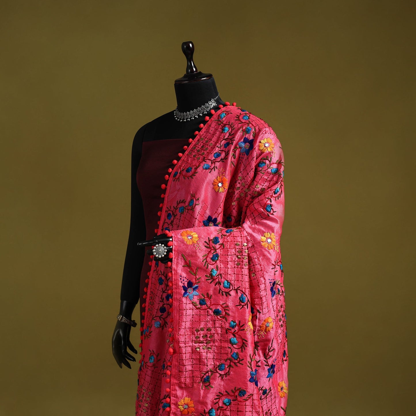 Ranihati chapa work chanderi silk hand embroidery dupatta