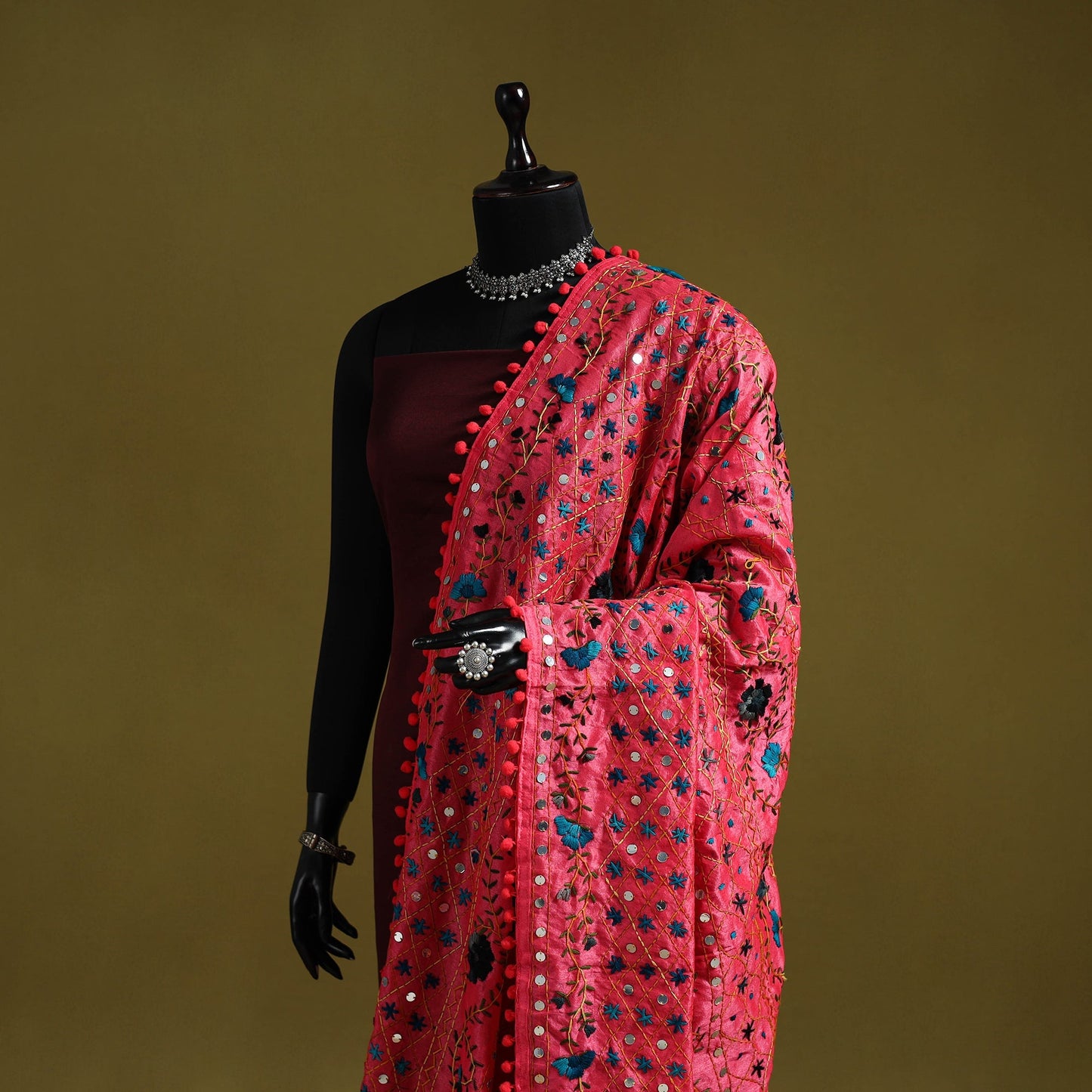 Ranihati chapa work chanderi silk hand embroidery dupatta