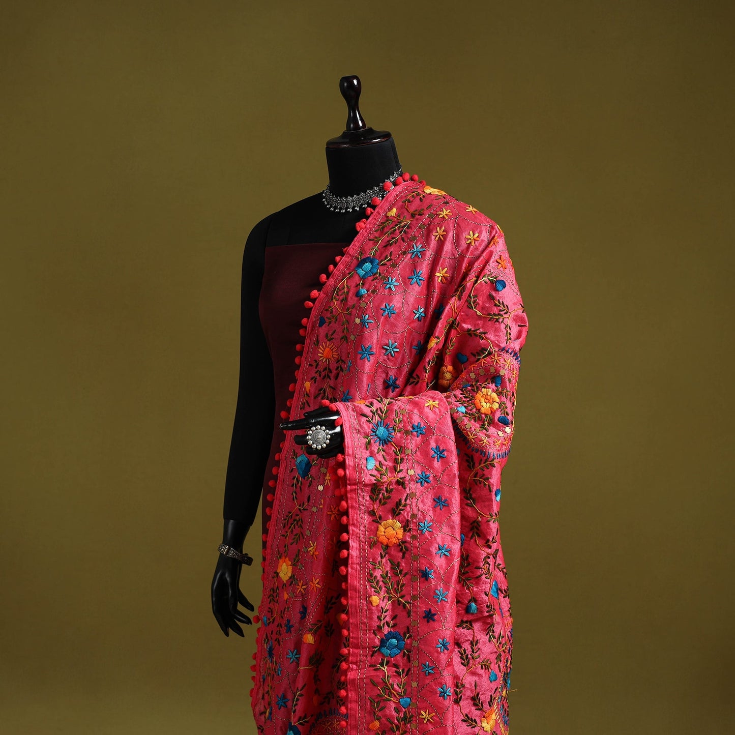 Ranihati chapa work chanderi silk hand embroidery dupatta