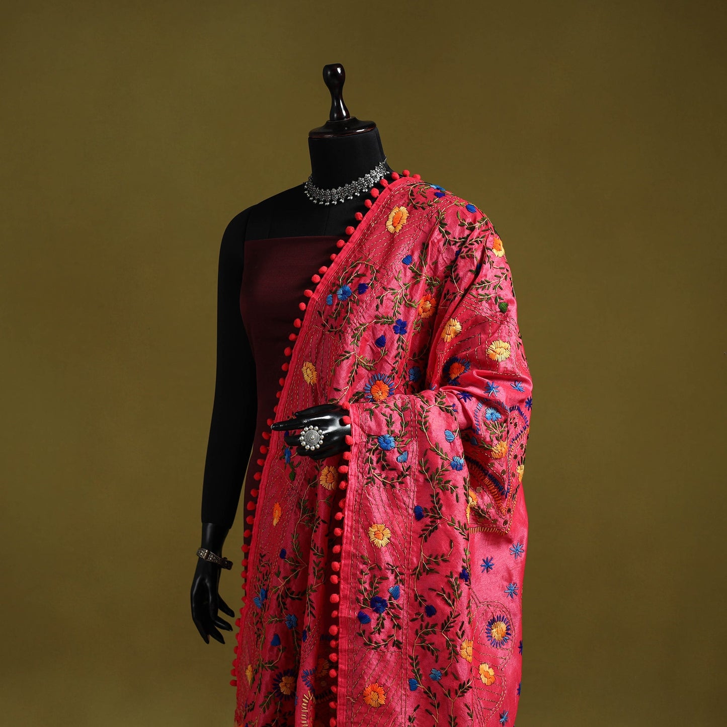 Ranihati chapa work chanderi silk hand embroidery dupatta