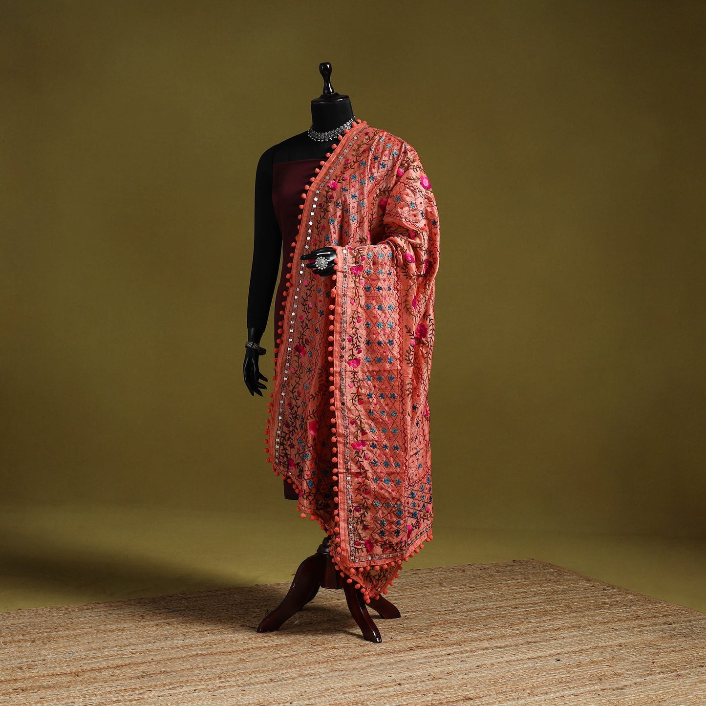 Ranihati chapa work chanderi silk hand embroidery dupatta