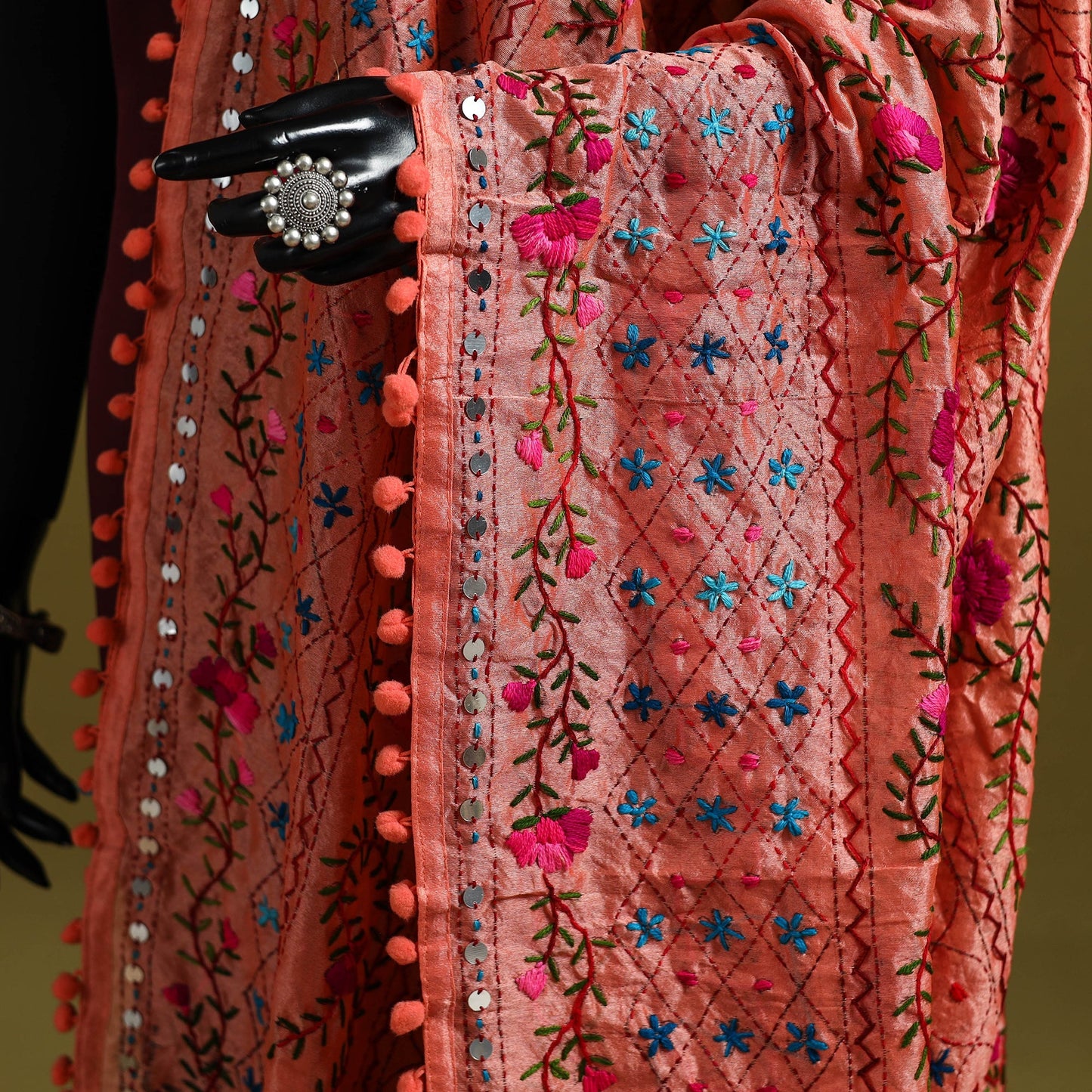 Ranihati chapa work chanderi silk hand embroidery dupatta