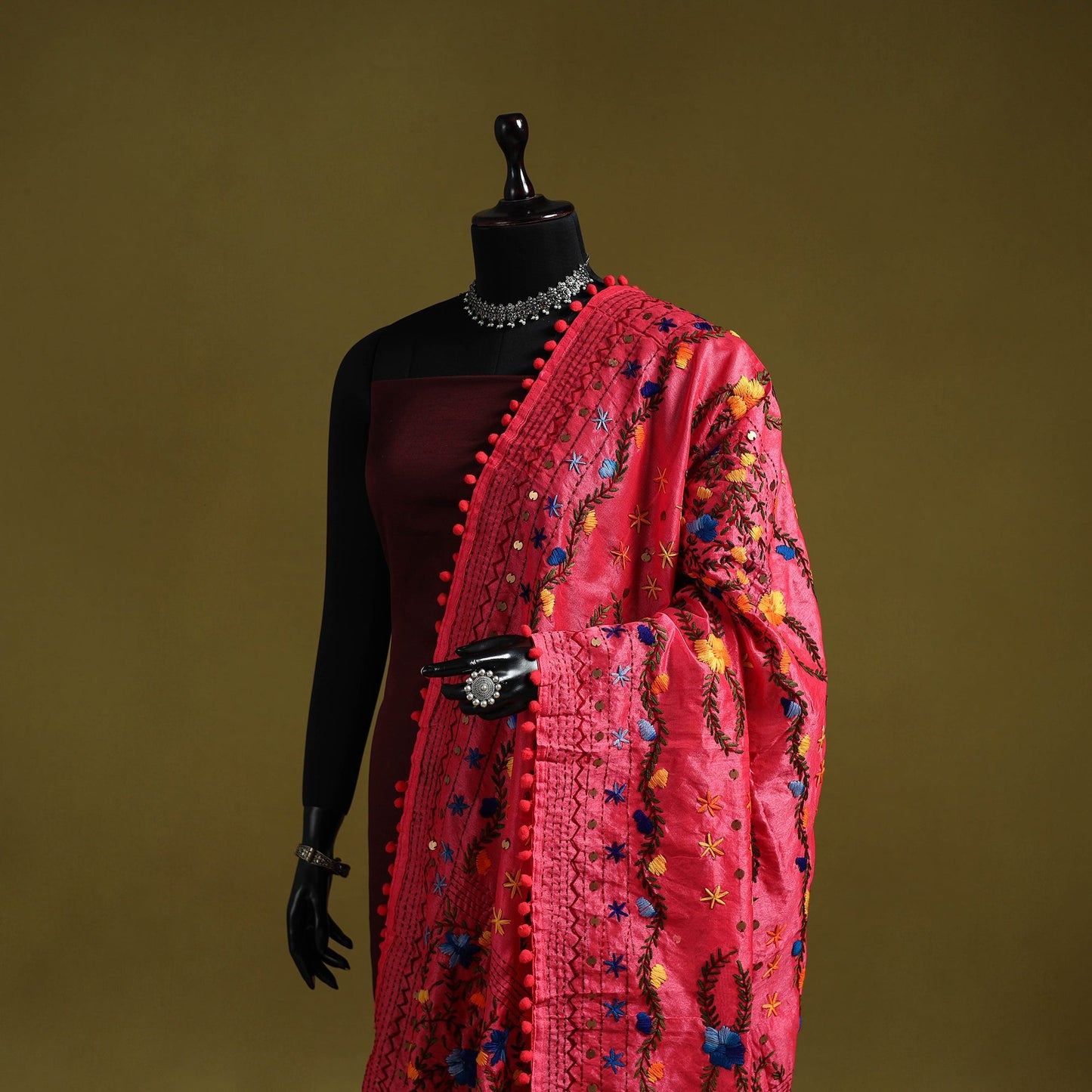Ranihati chapa work chanderi silk hand embroidery dupatta