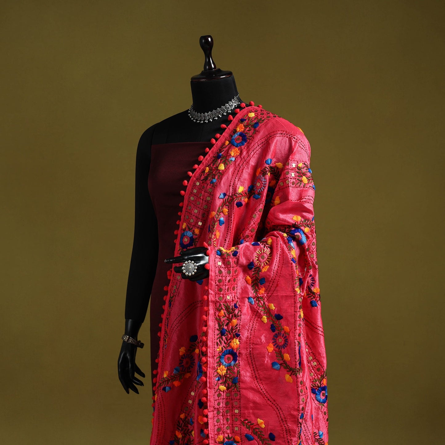 Ranihati chapa work chanderi silk hand embroidery dupatta