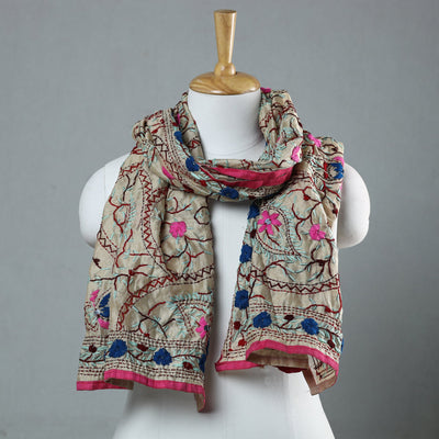 Pink Ranihati Chapa Work Embroidery Chanderi Silk Stole