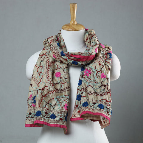 Pink Ranihati Chapa Work Embroidery Chanderi Silk Stole