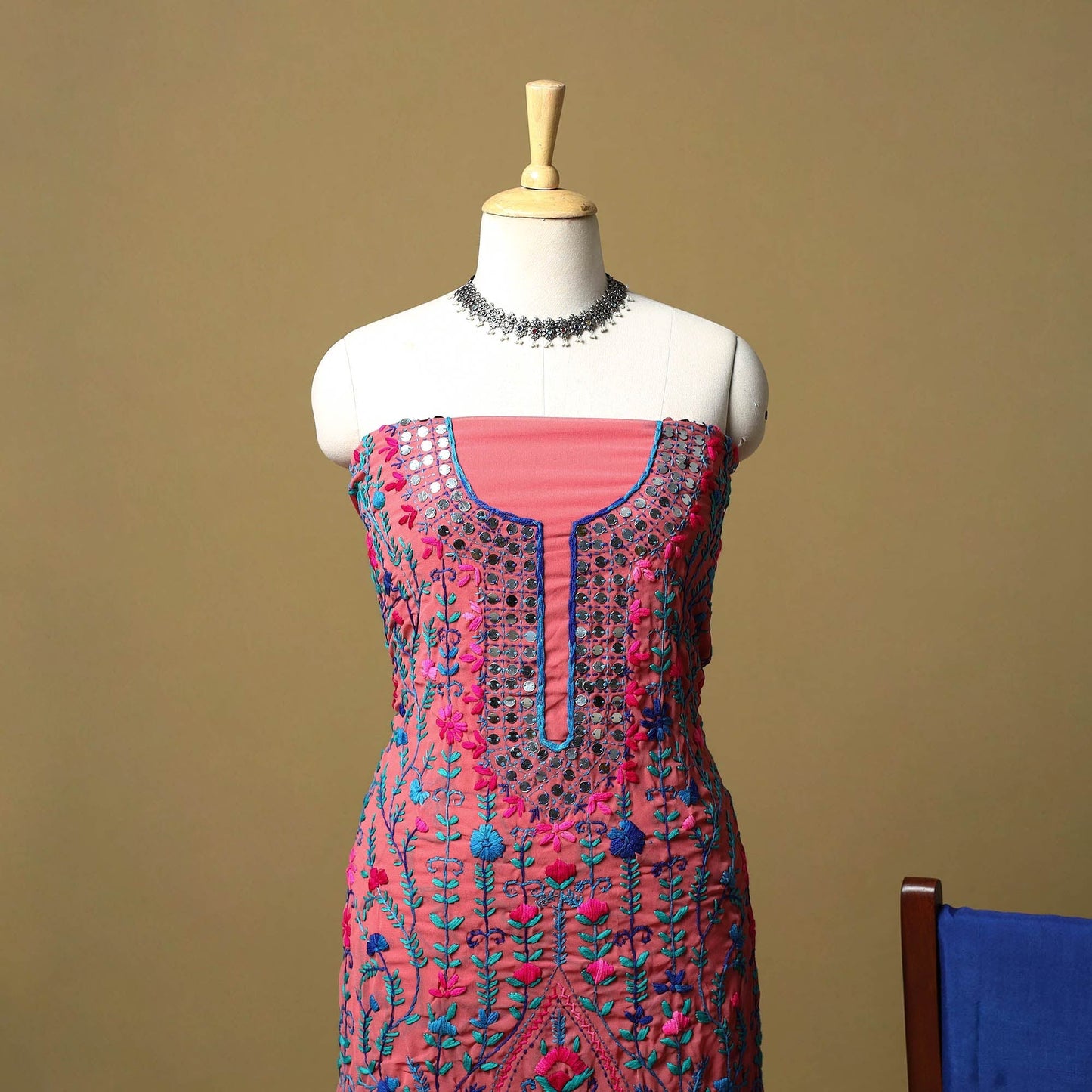 Red - ranihati chapa work hand embroidery georgette 3pc