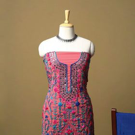 Red - ranihati chapa work hand embroidery georgette 3pc