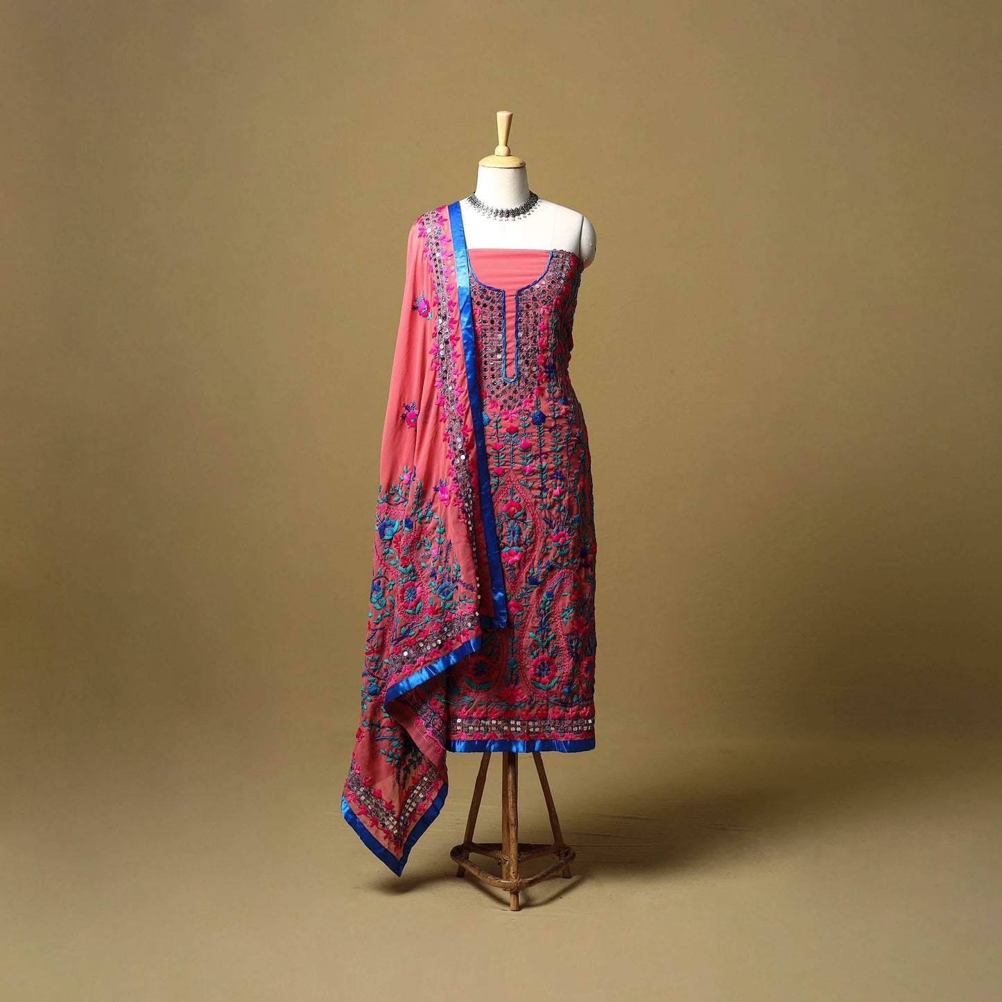 Red - ranihati chapa work hand embroidery georgette 3pc