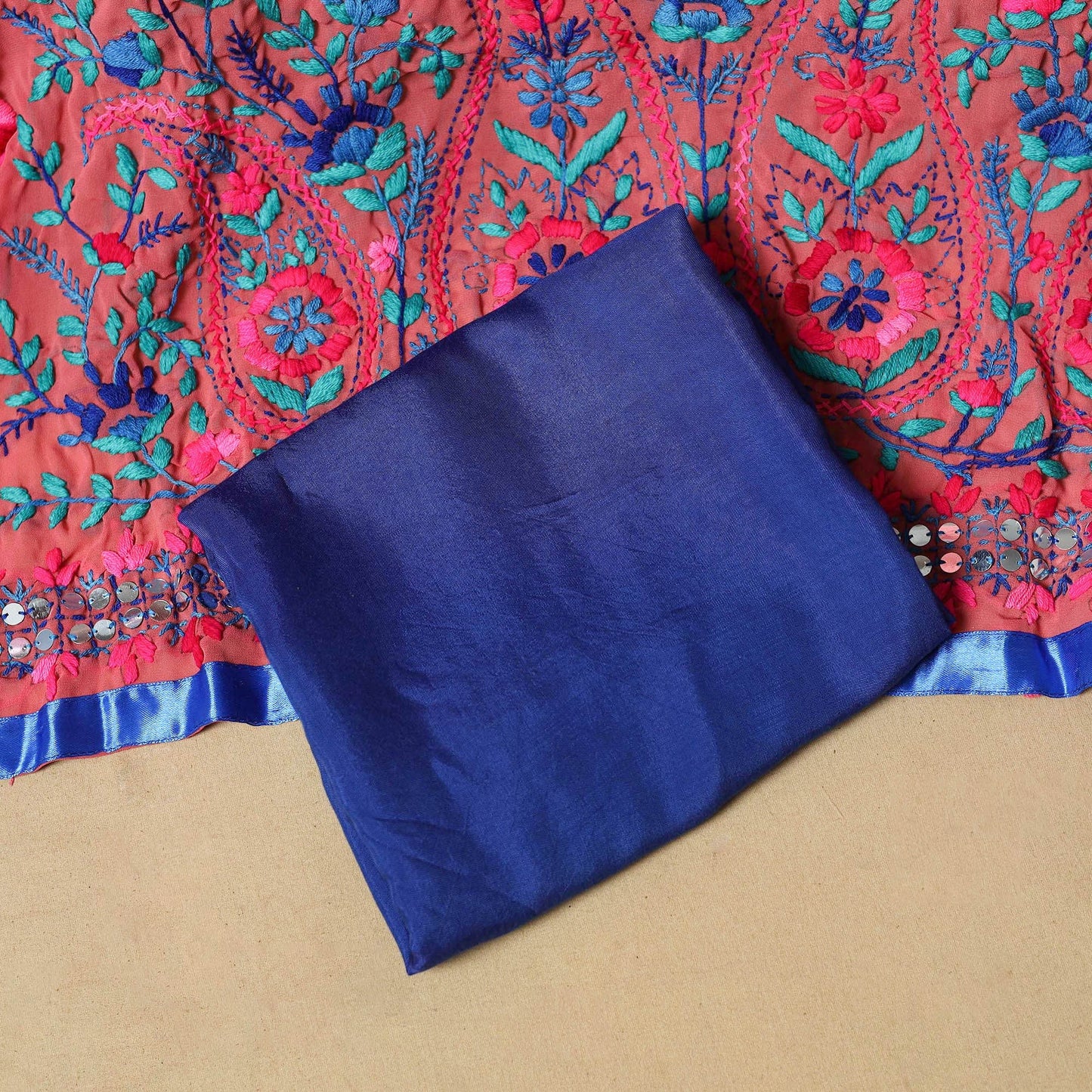 Red - ranihati chapa work hand embroidery georgette 3pc