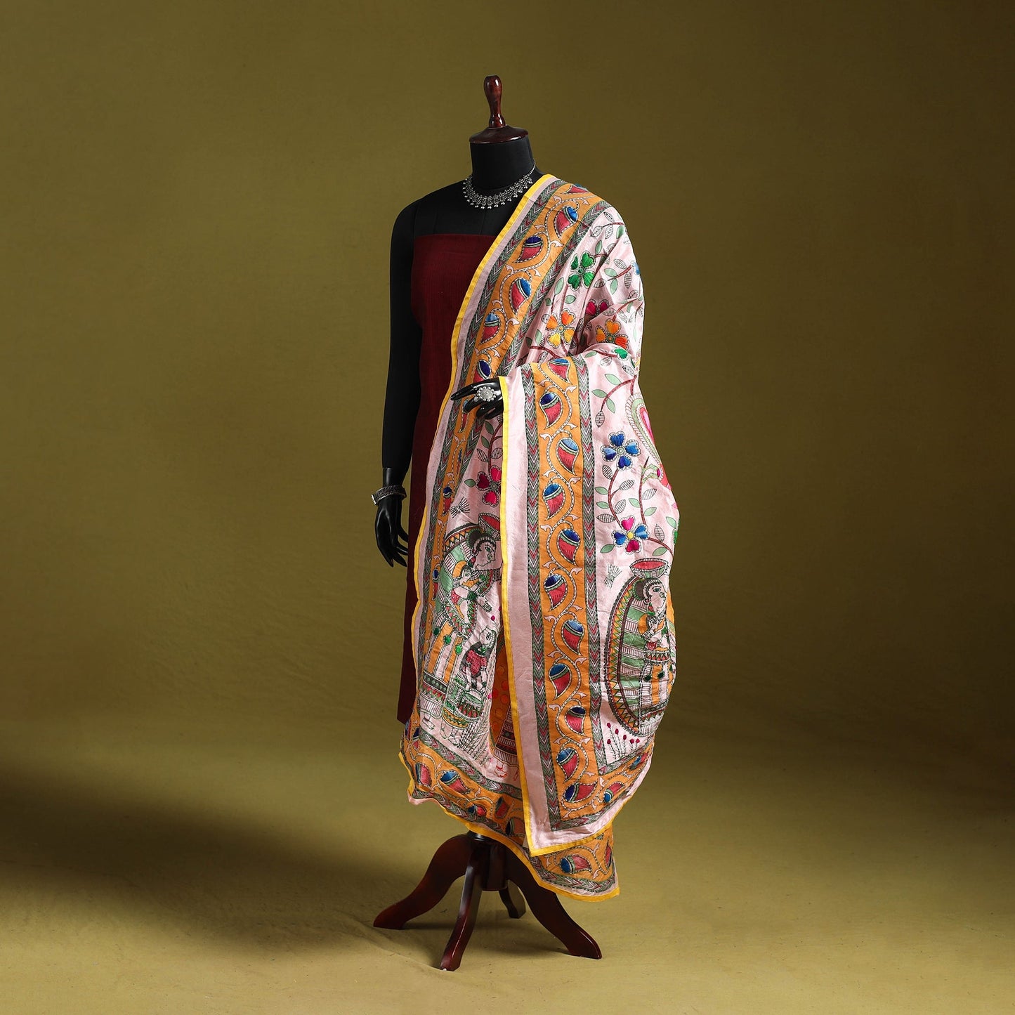 Ranihati madhubani chapa work chanderi silk hand embroidery