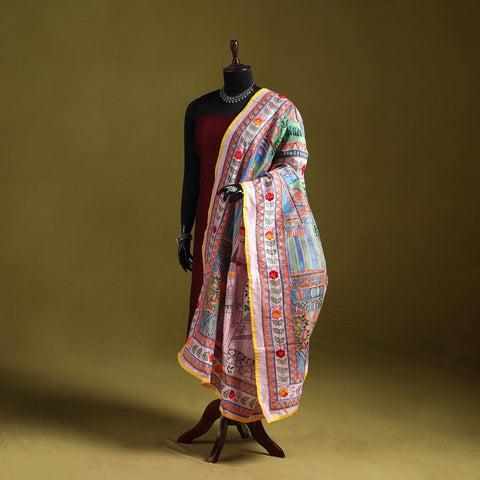 Ranihati madhubani chapa work chanderi silk hand embroidery