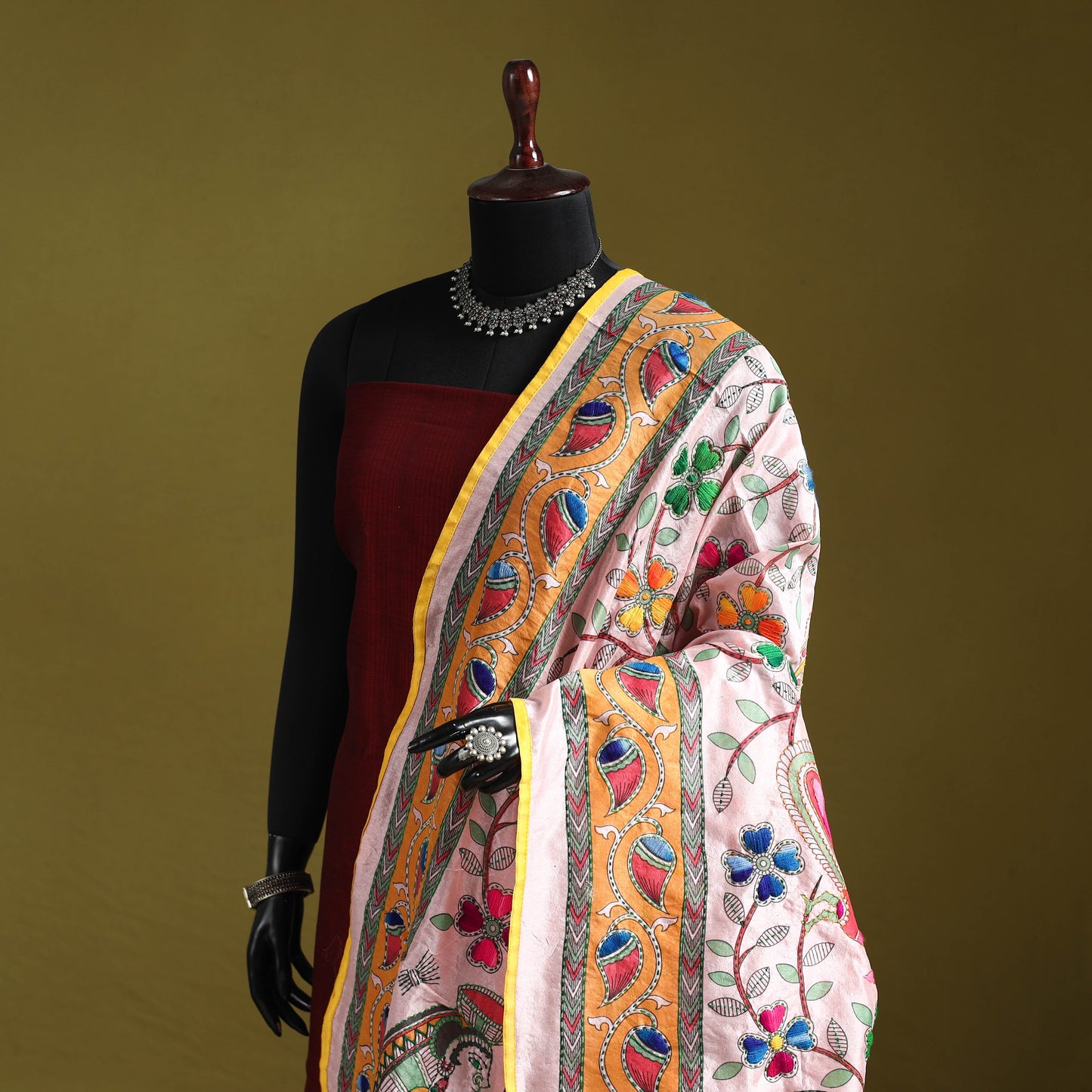 Ranihati madhubani chapa work chanderi silk hand embroidery