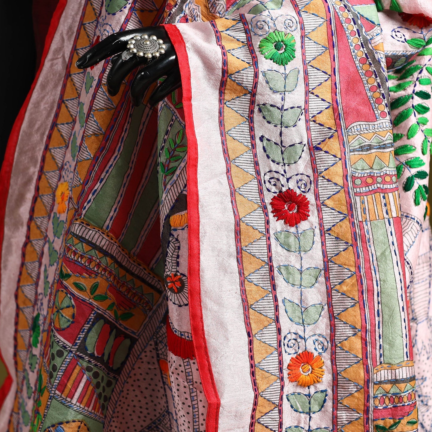 Ranihati madhubani chapa work chanderi silk hand embroidery