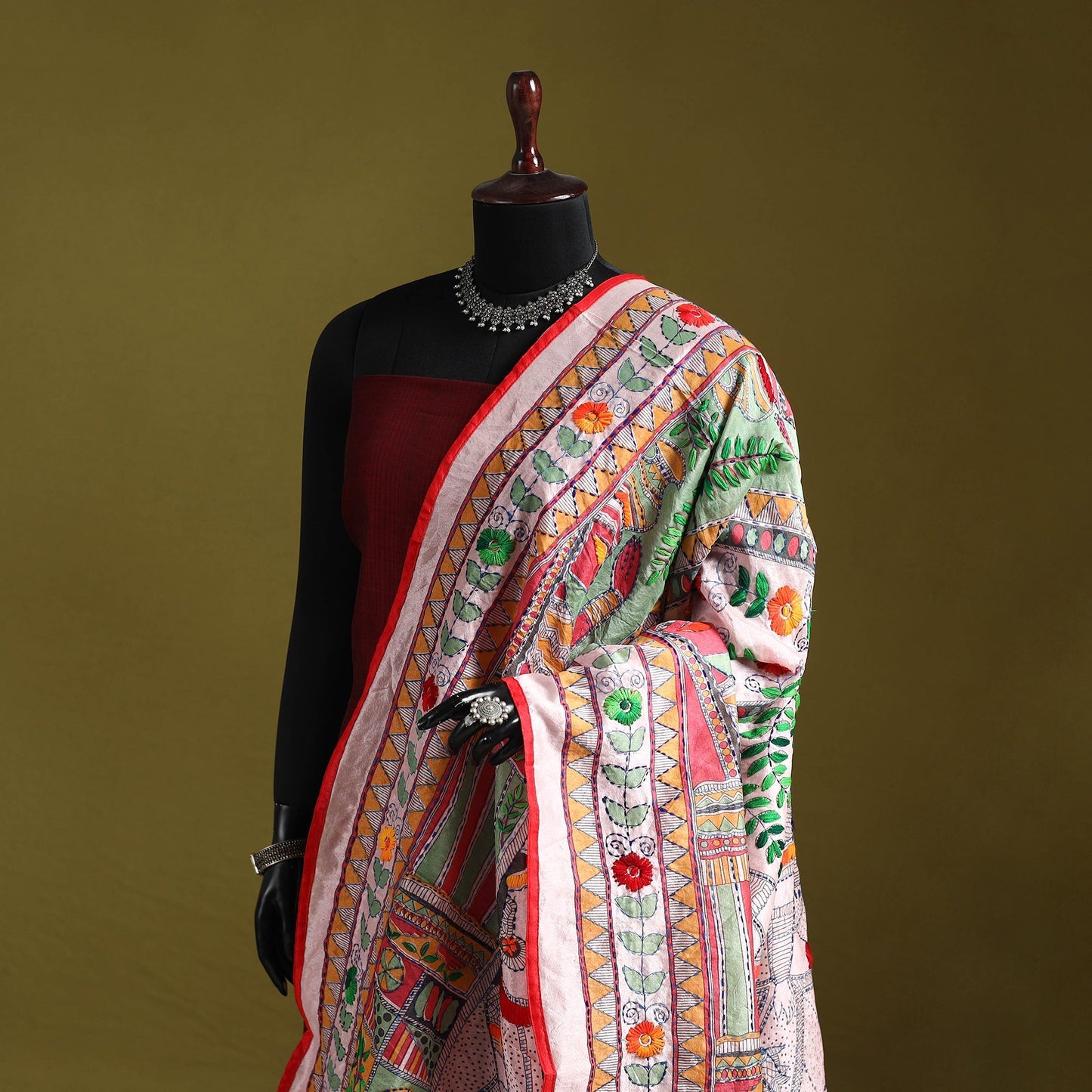 Ranihati madhubani chapa work chanderi silk hand embroidery